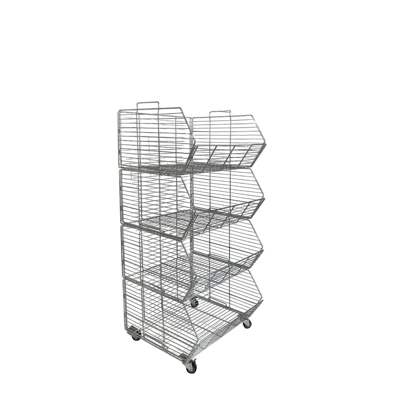 Expositor 4 cestas apilables con ruedas cromado
