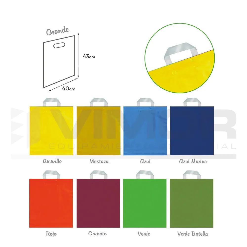 100 bolsas plástico asa lazo 40x43cm