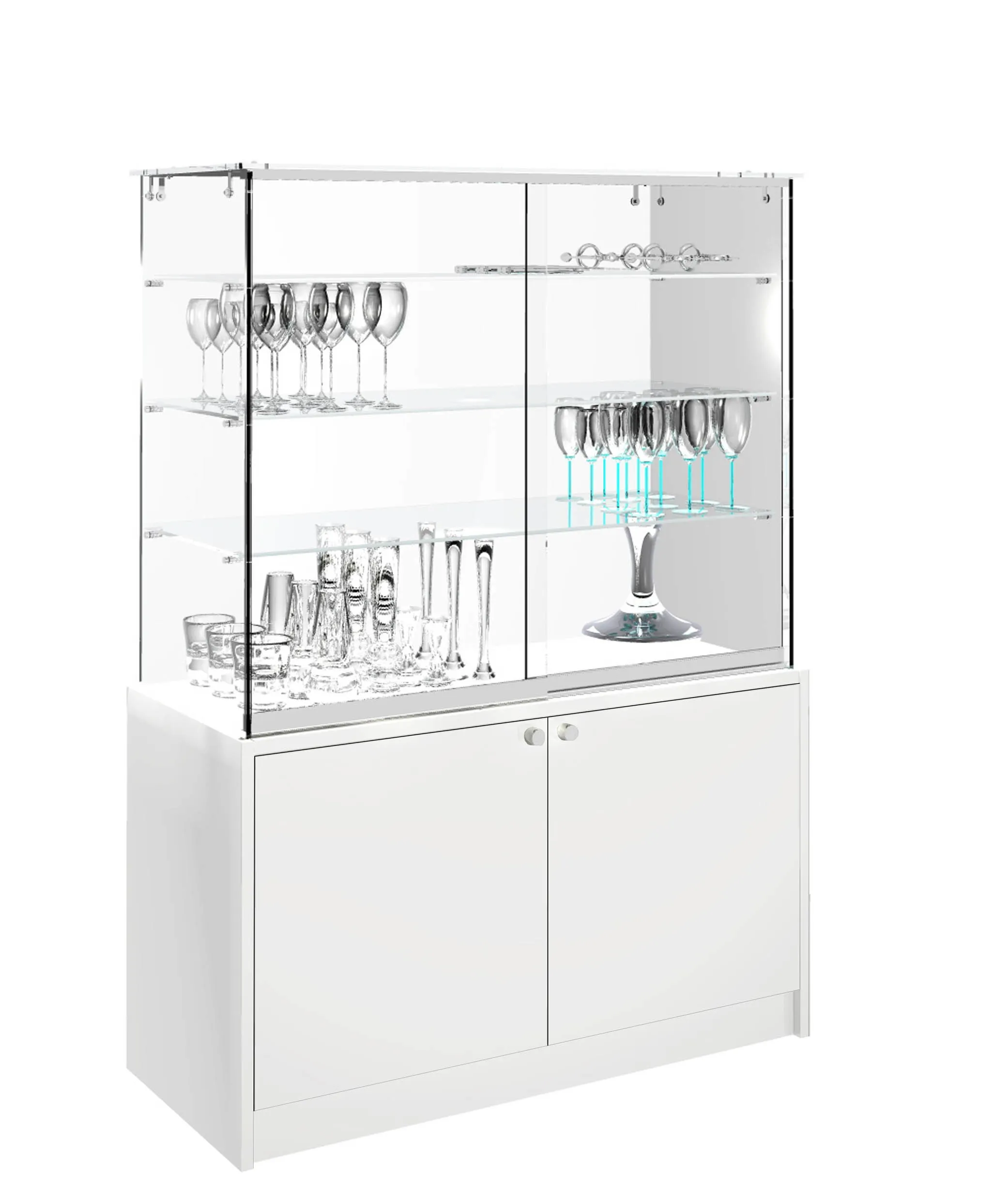 Vitrina cristal templado 3 estantes y buch de 2 puertas, altura 145cm