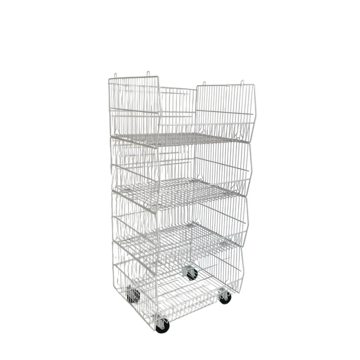 Expositor 4 cestas apilables con ruedas blanco