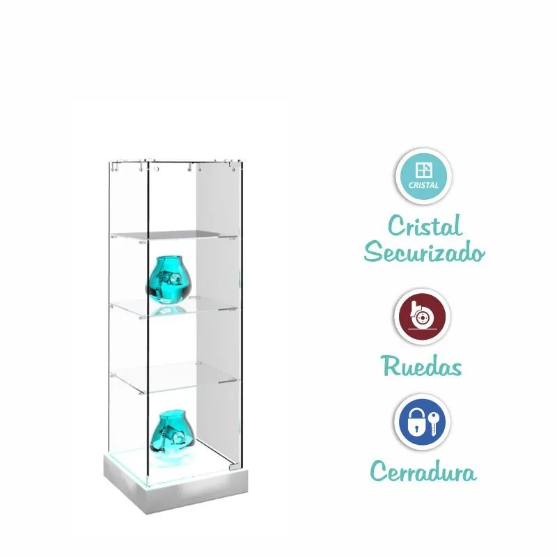 Vitrina cristal 8mm templado, 3 estantes 460x460x1400