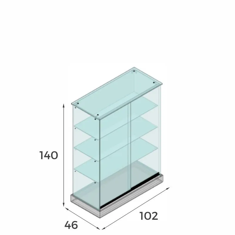 Vitrina cristal 8mm templado, 3 estantes 1020x460x1400 - Imagen 2