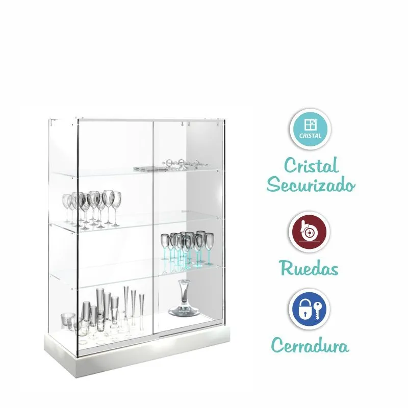 Vitrina cristal 8mm templado, 3 estantes 1020x460x1400