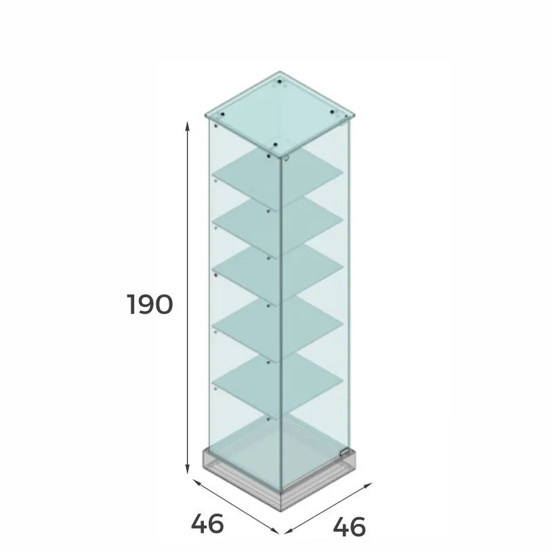 Vitrina cristal 8mm templado, 5 estantes 460x460x1900h mm - Imagen 2