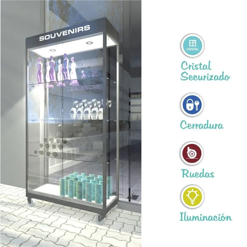 Vitrina terraza con cajetín focos T3