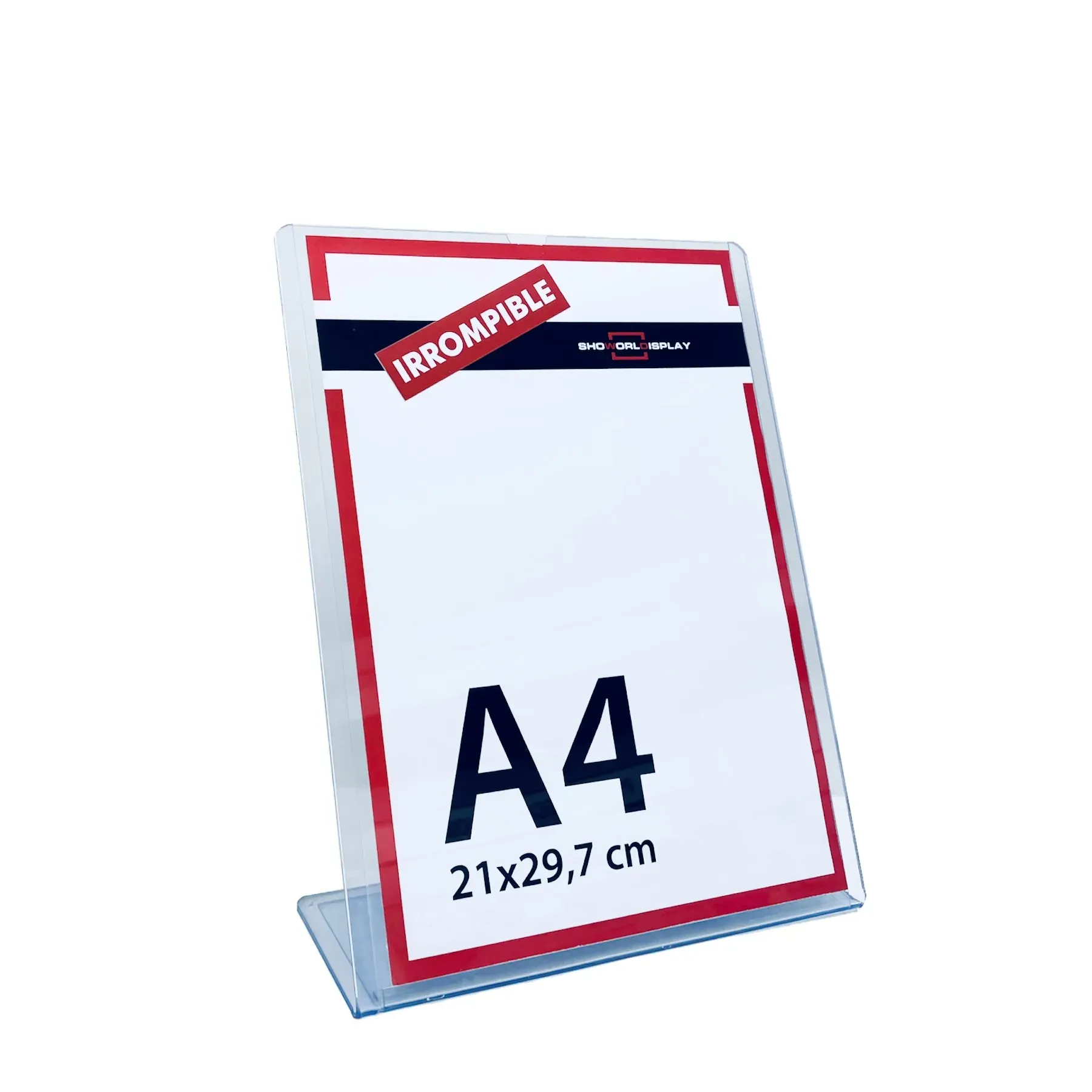 Portacarteles PVC vertical base L A4 irrompible