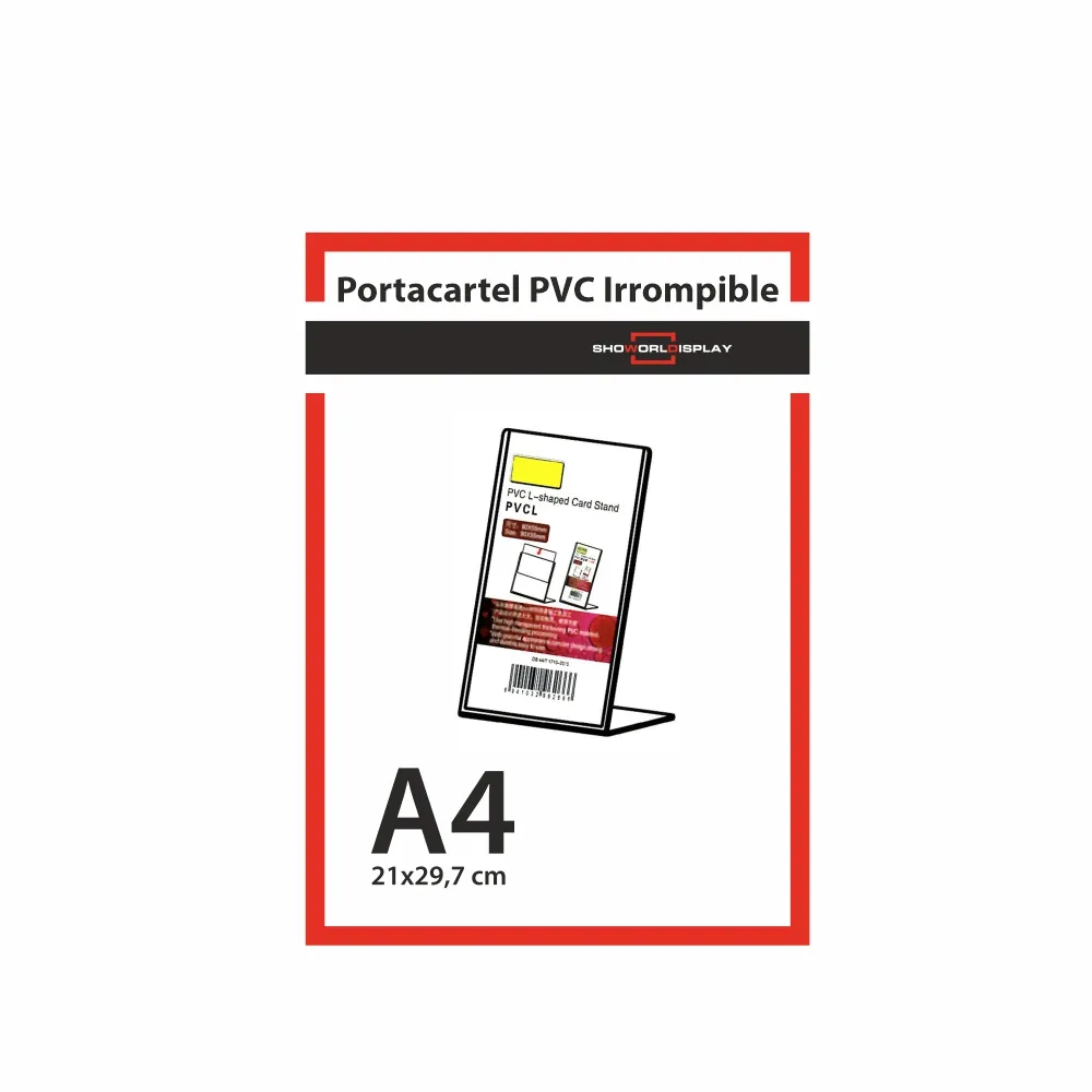 Portacarteles PVC vertical base L A4 irrompible - Imagen 2