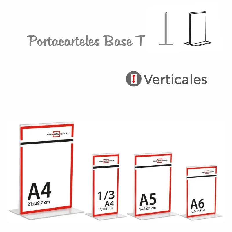 Portacarteles metacrilato vertical base T A4 (En caja de 12uds) - Imagen 2