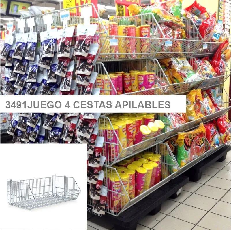 Expositor 4 cestas apilables con ruedas cromado - Imagen 2