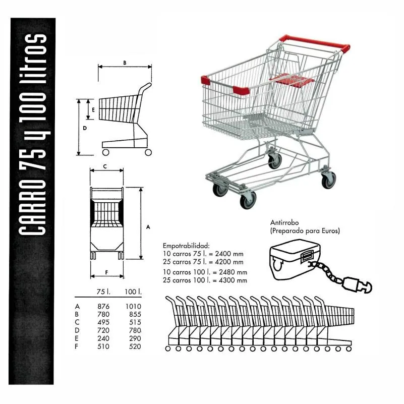 Carros supermercado metálico 75litros - Imagen 2