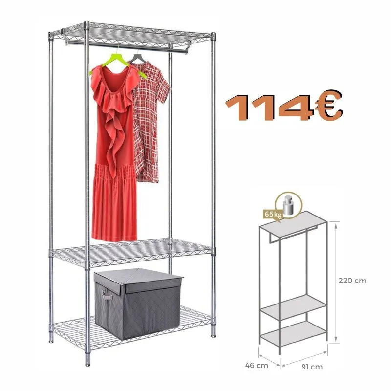 Estantería tubo bambú 91x220cm con 3 estantes Eco 91x46cm + 1 barra colgadora