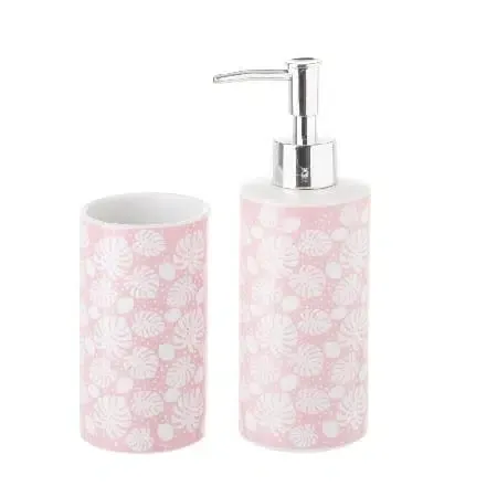 Set baño cerámica rosa(6.5×6.5x19cm)
