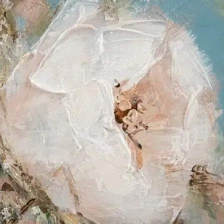 Óleo flores blanco-azul(50x3x50cm) - Imagen 3