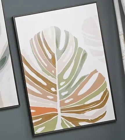 Set 2 cuadros hojas palmeras, naranjas-verdes(2M 72×102) - Imagen 2
