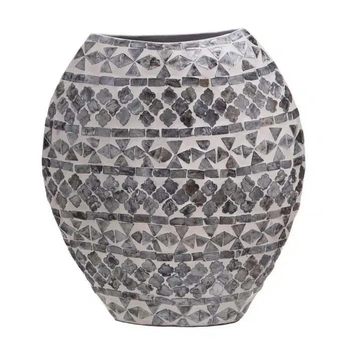 Jarrón nácar blanco-negro(32x16x43cm)