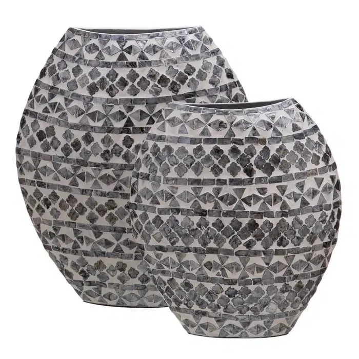 Jarrón nácar blanco-negro(32x16x43cm) - Imagen 2