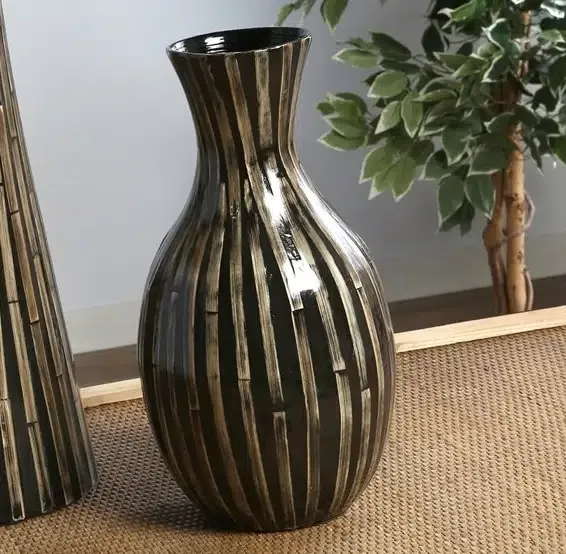 Jarrón bambú listado negro-beige(20dx38cm)