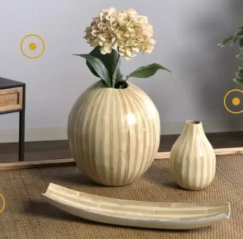 Centro bambú listado crema-beige(45x11x7cm)