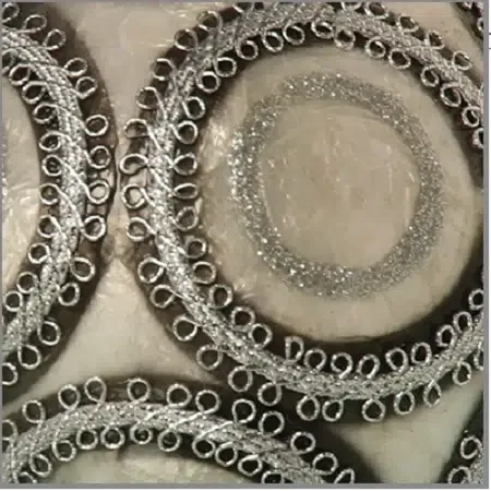 Set 3 bolas decoración nácar blanco cordón plata vieja (10d cm) - Imagen 2