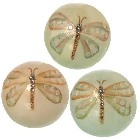 Set 3 bolas decoración nácar blanco libélulas (10d cm)