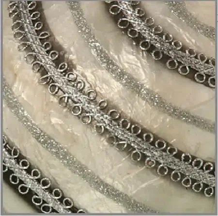 Set 3 bolas decoración nácar blanco cordón plata vieja (10d cm) - Imagen 3