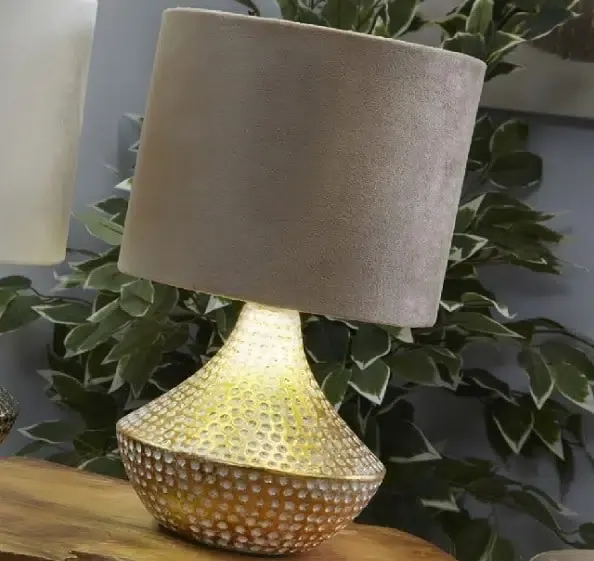 Lámpara grabada oro-taupe Namibia(18dx30cm)