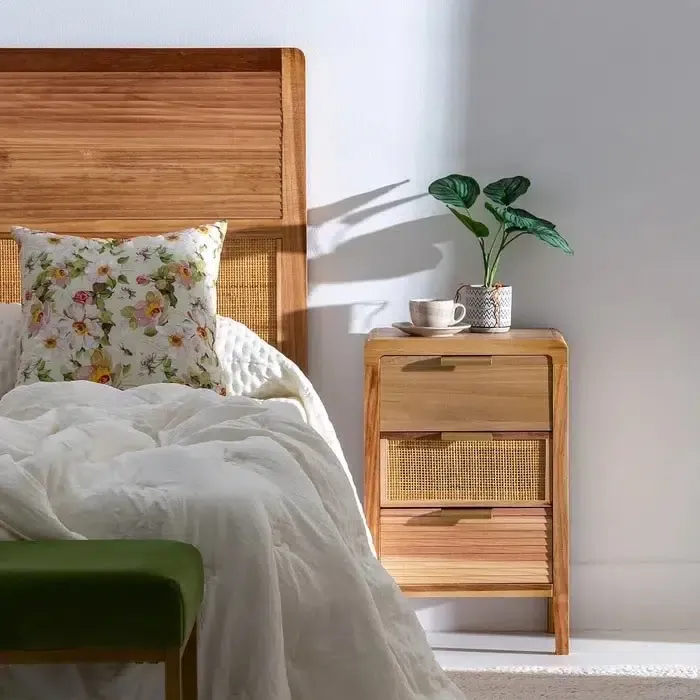 Mesita de noche en madera-ratán Malena(40x30x62cm) - Imagen 2