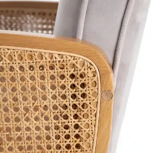 Sillón Tapizado en Terciopelo Gris y Ratán Trenzado, Nórdico (60x63x83 cm) - Imagen 5