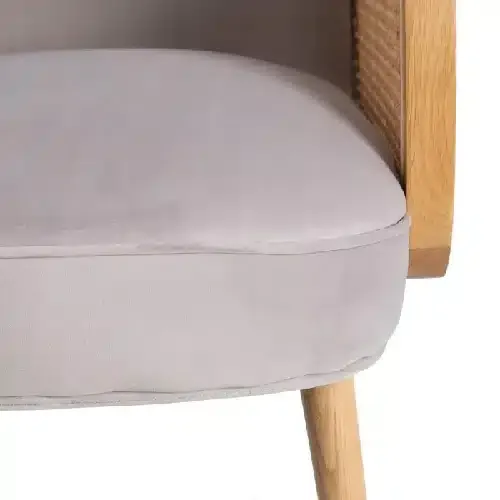 Sillón Tapizado en Terciopelo Gris y Ratán Trenzado, Nórdico (60x63x83 cm) - Imagen 7