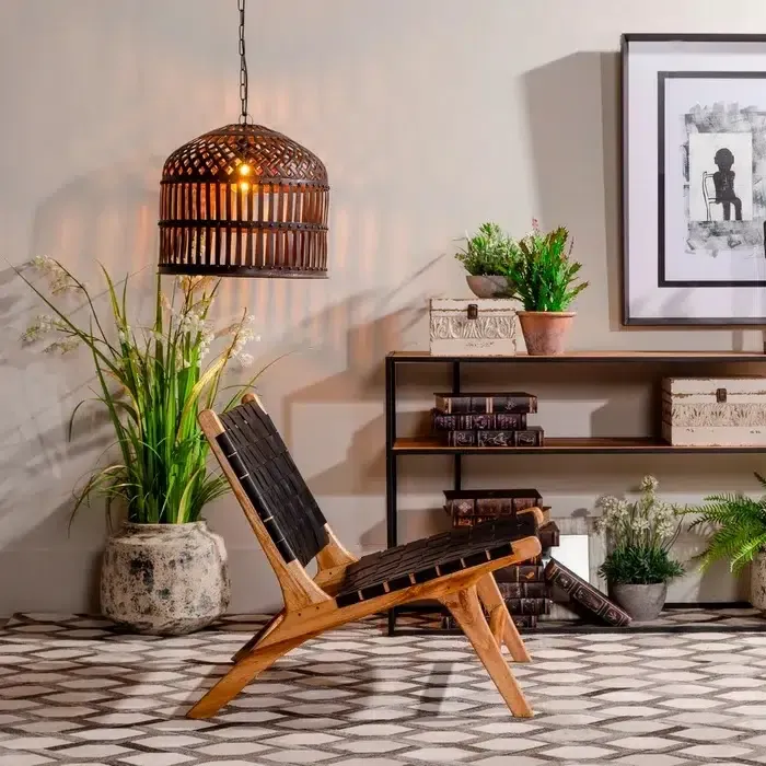 Butaca teka piel negra colonial (87x83x66cm) - Imagen 2