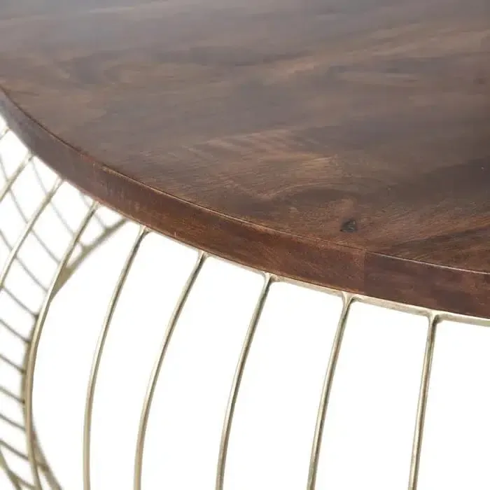 Mesa Auxiliar Redonda Mango y Metal Dorado Art Deco (61dx33cm) - Imagen 2