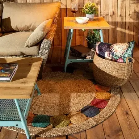 Alfombra redonda yute natural-multicolor(120x120x1cm) - Imagen 2