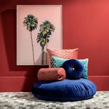 Cojín redondo terciopelo azul(30x30x9cm) - Imagen 2