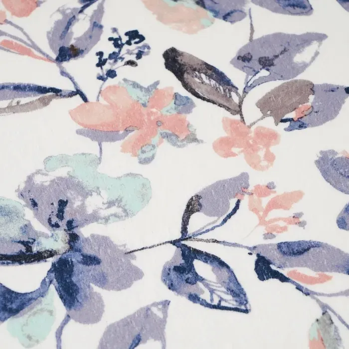 Alfombra Baño Microfibra Blanca Flores Turquesa y Coral (45x70x1 cm) - Imagen 2