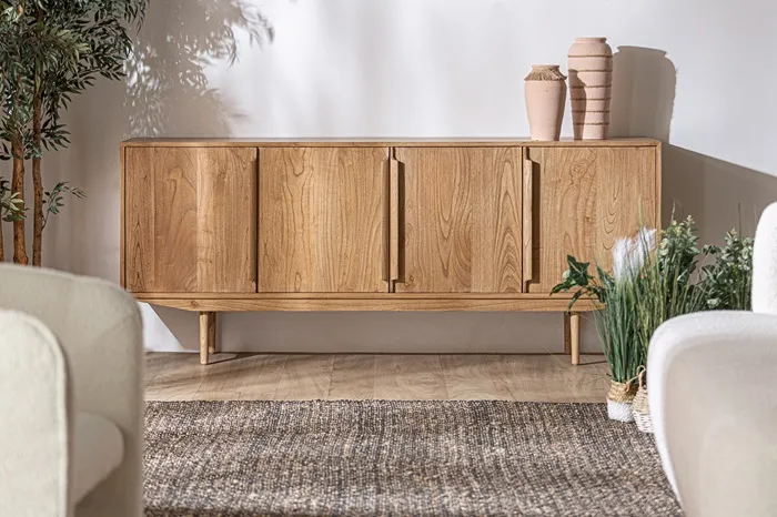 Aparador Cuatro Puertas Mindi Natural Luka, Nórdico (200x40x83 cm) - Imagen 2