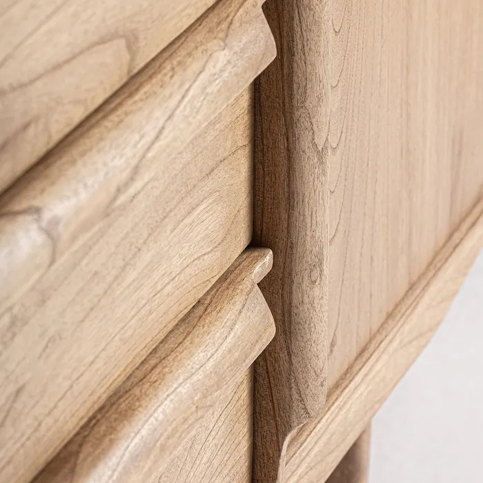 Aparador Dos Puertas y Tres Cajones Mindi Natural Luka, Nórdico (180x45x78cm) - Imagen 5