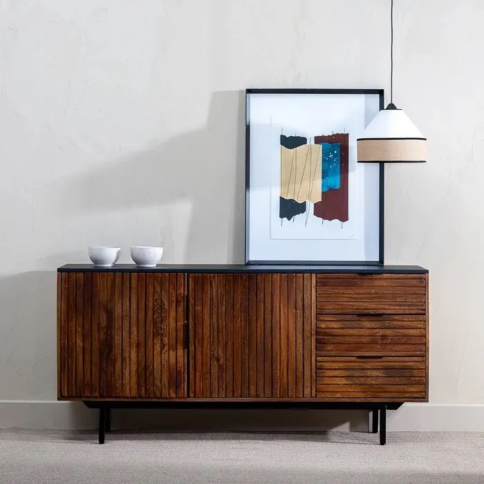 Aparador Mango Líneas Marrón Negro Barend (150x40x85 cm) - Imagen 2
