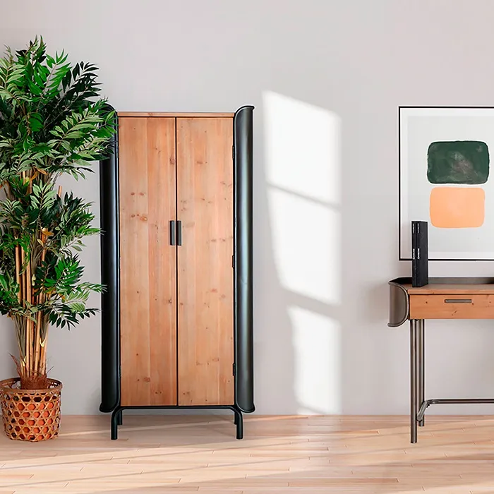 Armario Abeto Natural y Metal Thomas, Industrial (81x40x171 cm) - Imagen 4