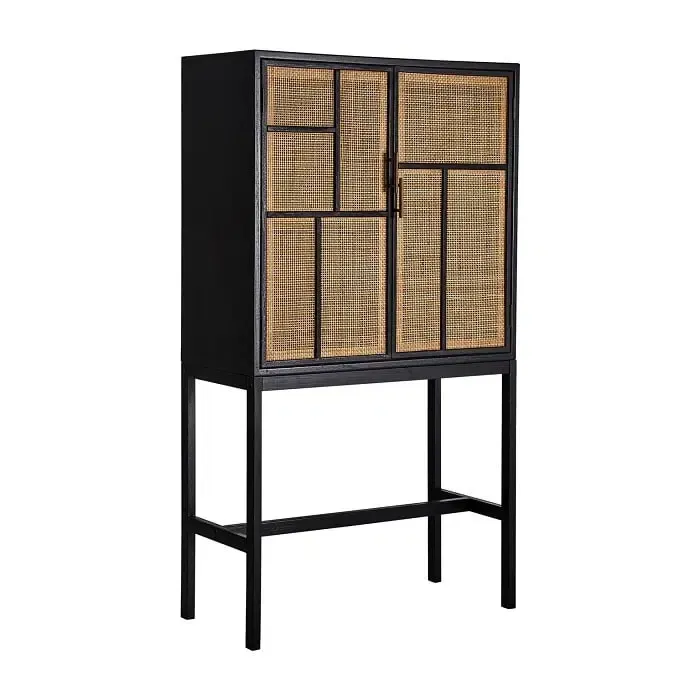 Armario Pino Ratán Flam Black (80x38x144 cm) - Imagen 3