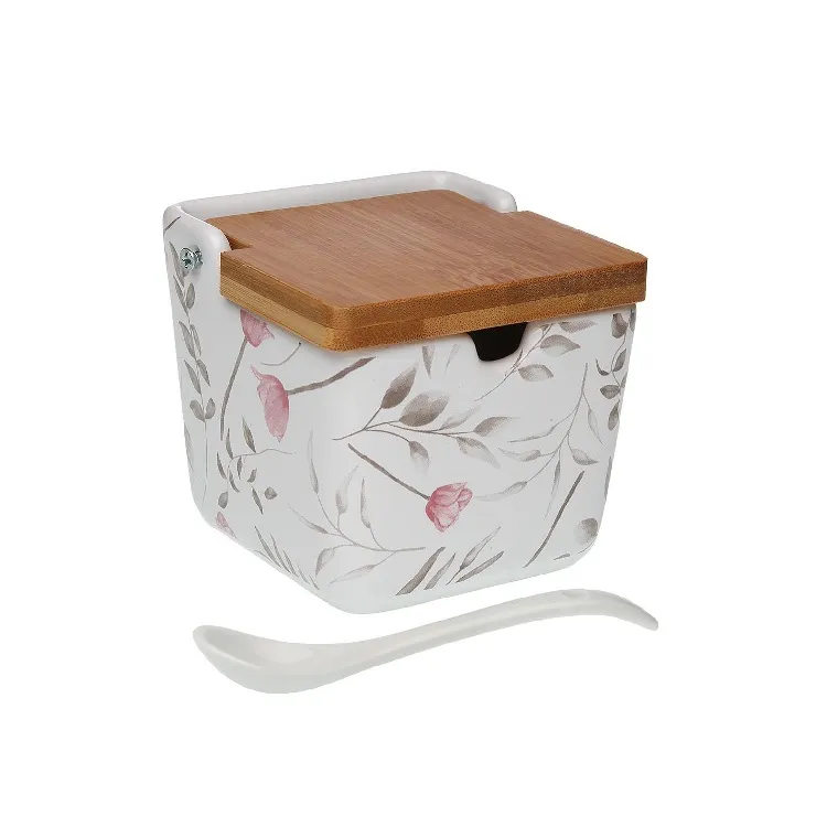 Salero Cerámica Blanca Flores Rosas Evian, Vintage (12x12x11,5cm) - Imagen 5