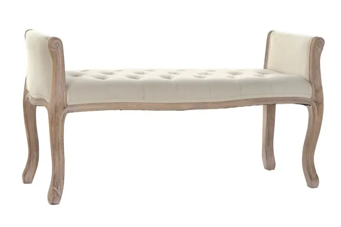 Banqueta Apoyabrazos Capitoné Lino Natural Eloise, Clásica (109x45x60cm)