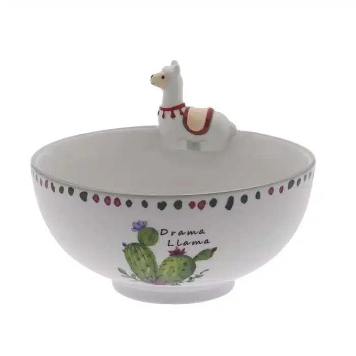 Bol Cerámica Blanco Figura Llama en Relieve (16x14x11 cm)