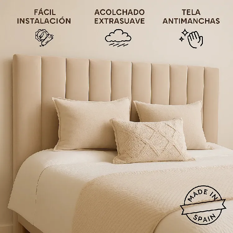 Cabecero Acolchado Líneas Gris Alabama, Clásico (145x8x120 cm) - Imagen 7