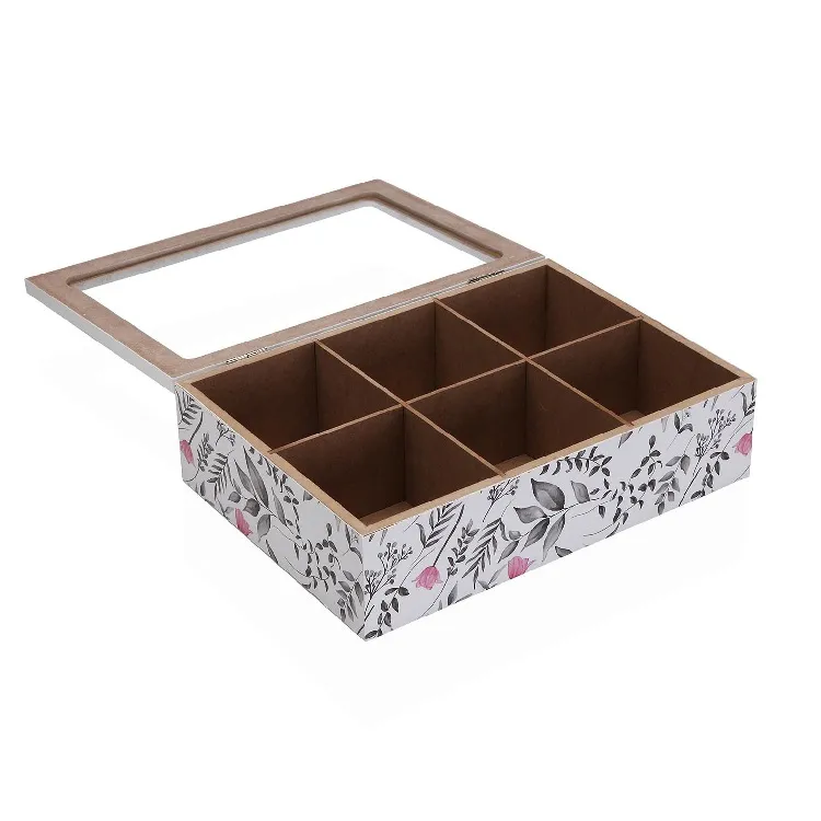 Caja Té Blanca Flores Rosas y Grises Evian, Vintage (24x17x7cm) - Imagen 2