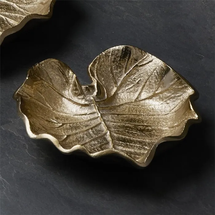 Centro hoja aluminio oro (13x13x2cm)