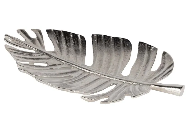 Centro de Mesa Aluminio Alargado Plata Hoja Calada (40x22x3 cm)