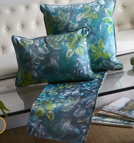 Set 2 Cojines Algodón Hojas Verdes y Azules, Ava(45x45cm) - Imagen 2