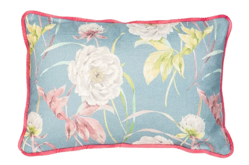Cojín Azul Flores Muticolor, Eva (30x45cm)