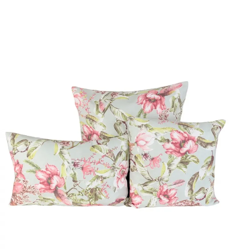 Set Dos Cojines Azul Turquesa Azucenas Rosas (45x45cm) - Imagen 2