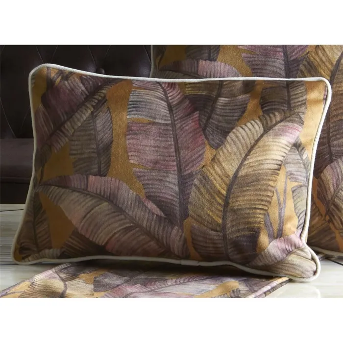 Set 2 Cojines Terciopelo Hojas Platanero Mostaza (45×45 cm)